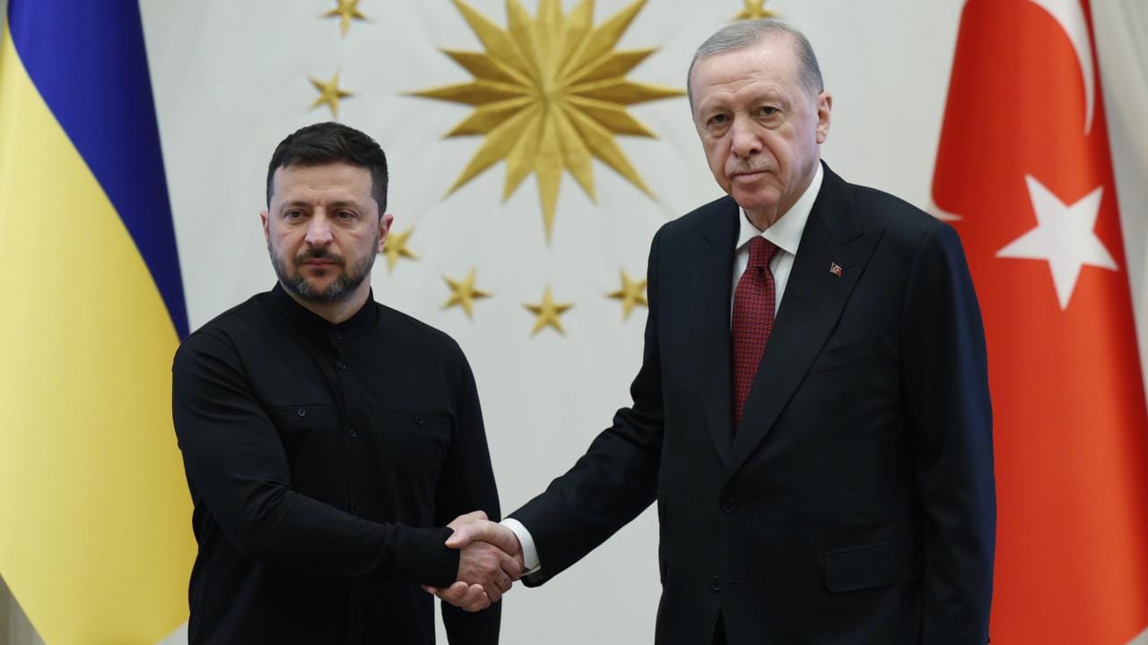 Cumhurbaşkanı Erdoğan ile Ukrayna Cumhurbaşkanı Zelenski arasındaki resmi görüşmeye ilişkin fotoğraf