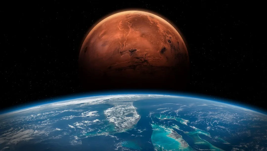 Mars yüzeyinde mikrobiyal yaşam kanıtı keşfiyle ilgili bilim insanları ve Mars manzarası.