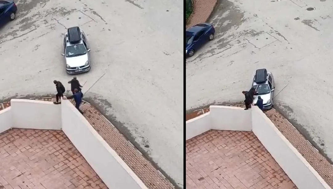 Mahkeme çıkışında kavga sonrası bir otomobilin husumetlilerin üzerine sürülmesini gösteren sahne