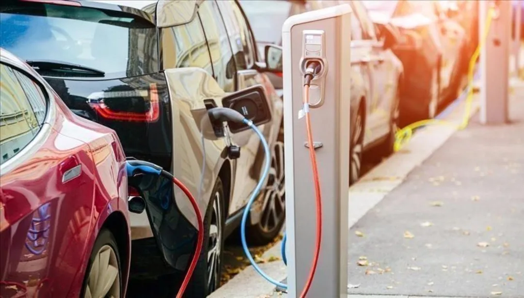 Elektrikli araçların park edildiği, çeşitli marka ve modellerin yer aldığı geniş bir oto galeri görünümü