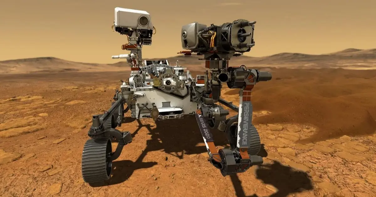 Mars yüzeyinde gezintiye çıkan bir keşif aracını gösteren fotoğraf