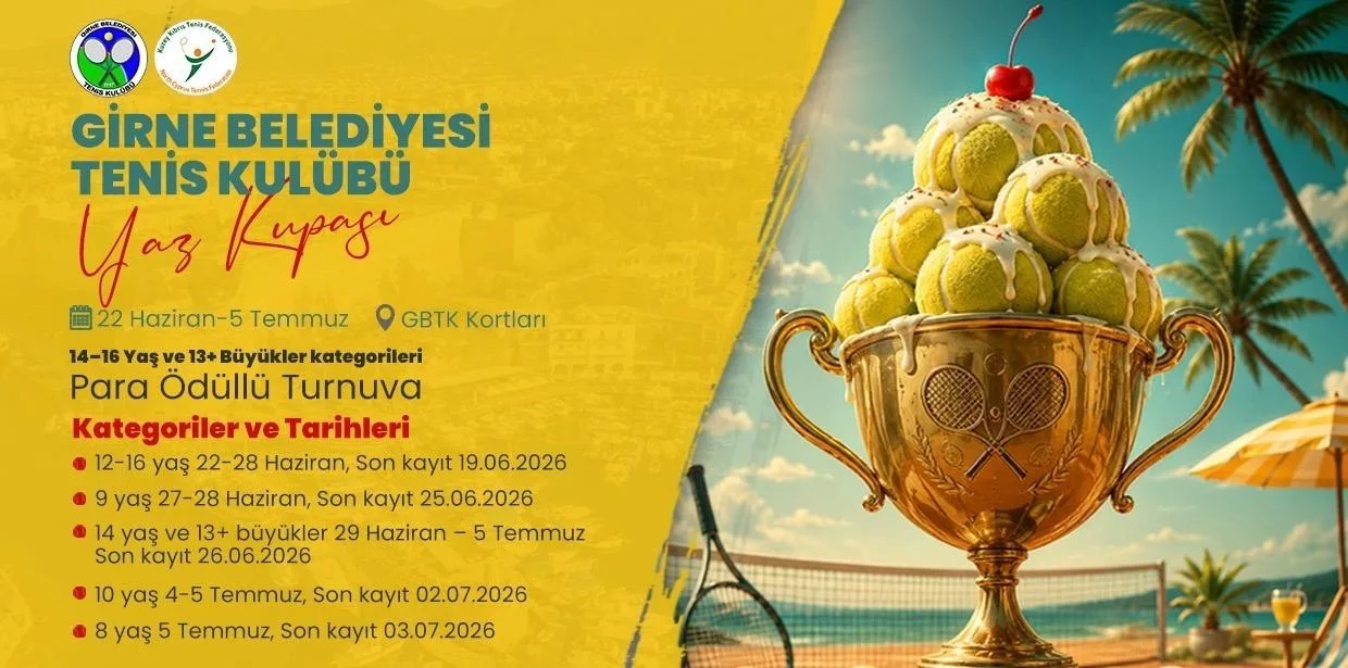 Girne Belediyesi Tenis Kulübü Yaz Kupası logosu ve tenis kortu arka planı