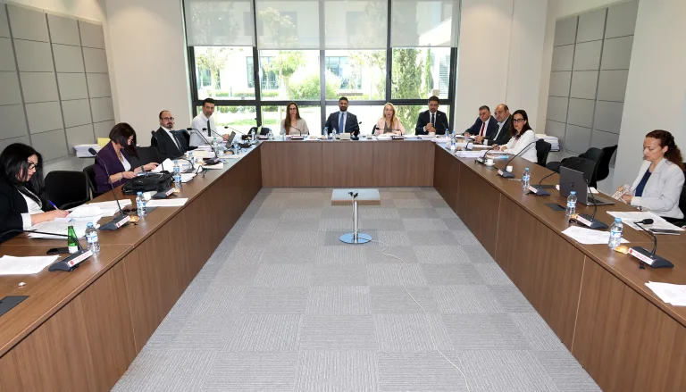 İdari, Kamu ve Sağlık İşleri Komitesi toplantı salonunda masalar etrafında oturan üyeler