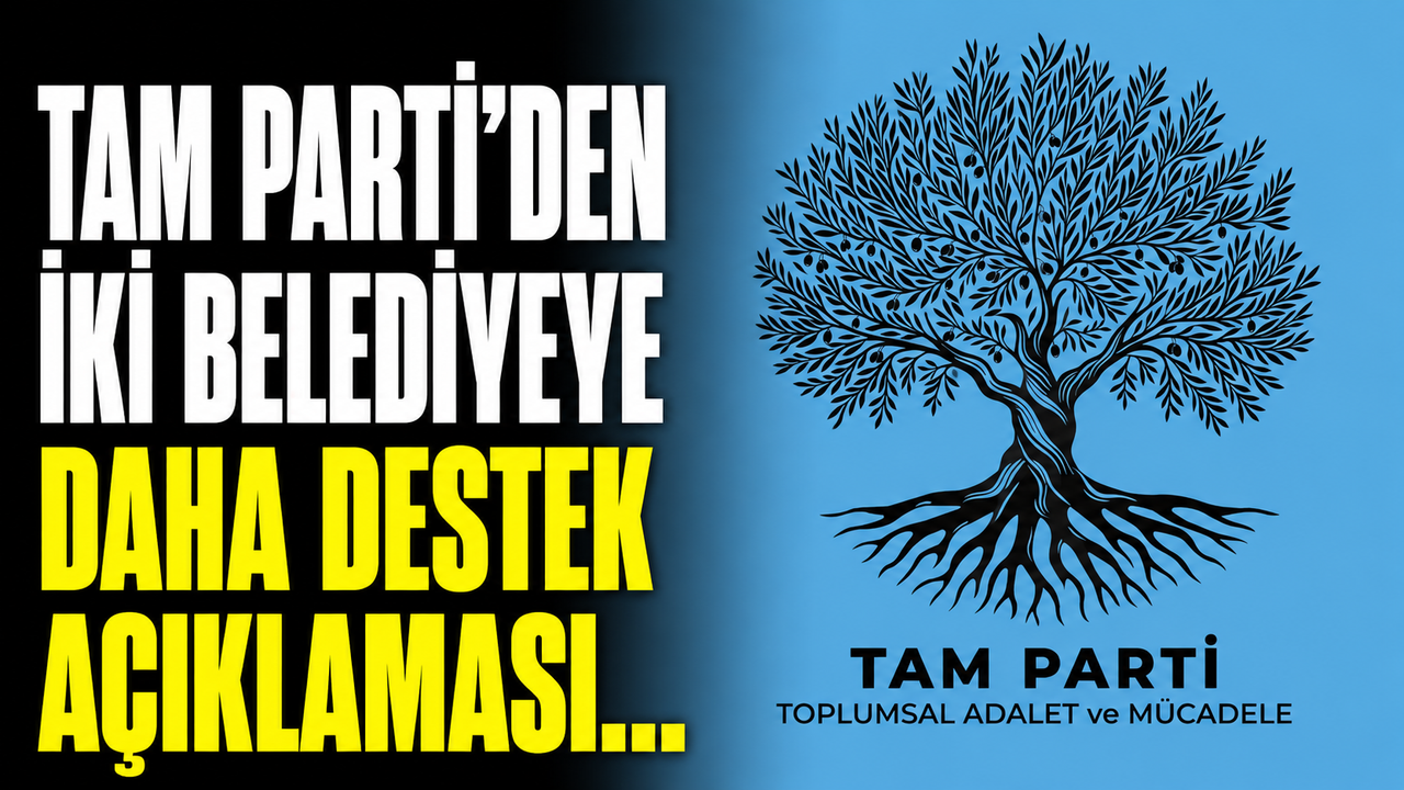 TAM PARTİ yöneticileri, iki belediyeye destek açıklaması yaparken konuşma düzeninde yer alıyor