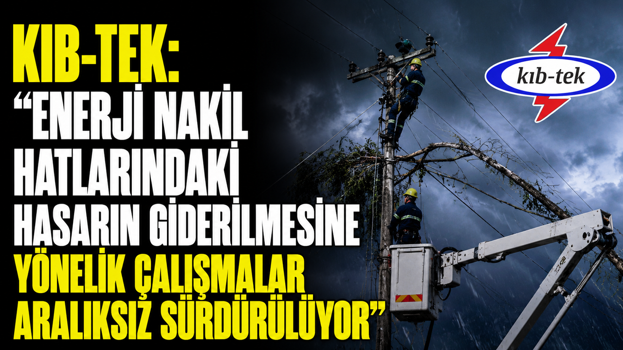 Kıb-Tek ekipleri enerji nakil hatlarındaki hasarın giderilmesi için çalışma yaparken ekipman ve direkler görülüyor