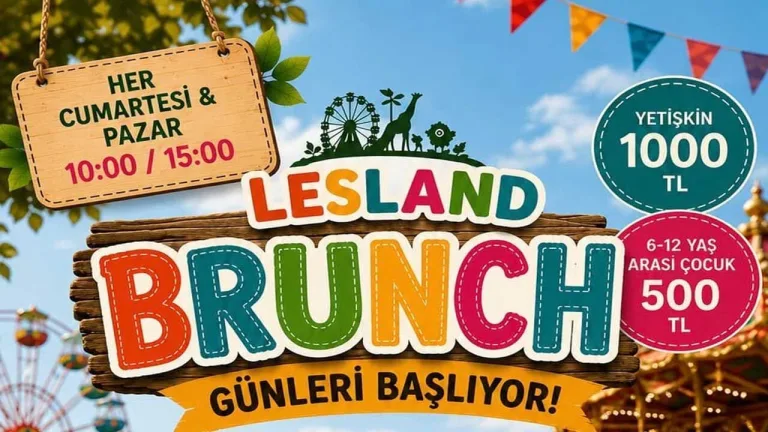 Lesland'da brunch günleri afişi veya etkinlik alanı — çocuklar için eğlenceli bayram etkinliği duyurusu