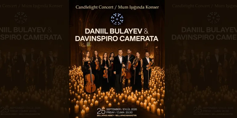 Daniil Bulayev ve Davinspiro Camerata’nın Bellapais’te mum ışığında gerçekleştirdiği konser anı
