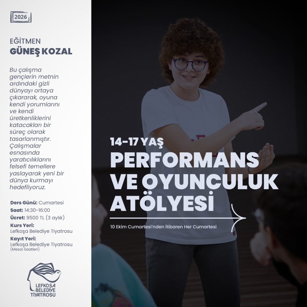 Lefkoşa Türk Belediyesi logosu veya afişiyle duyurulan yaratıcı drama ve oyunculuk atölyelerine ilişkin görsel