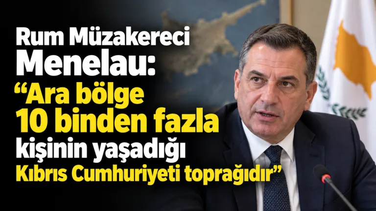 Rum müzakereci Menelau'nun açıklamasını yansıtan haber başlığı için nötr, kısa bir alt metin
