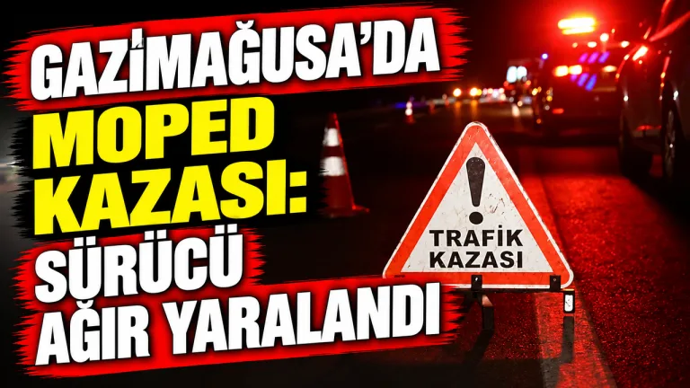 Gazimağusa’da kaza sonrası olay yerinde sağlık ve kurtarma ekipleriyle moped bulunan sahne