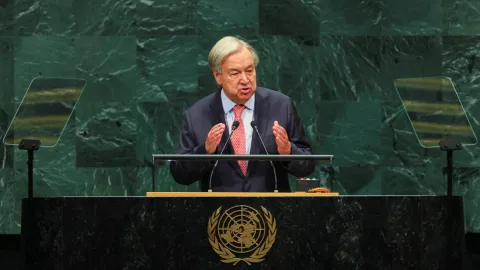 Guterres'in Gazze'deki yıkım ve katliam hakkında verdiği mesajı vurgulayan haber görseli