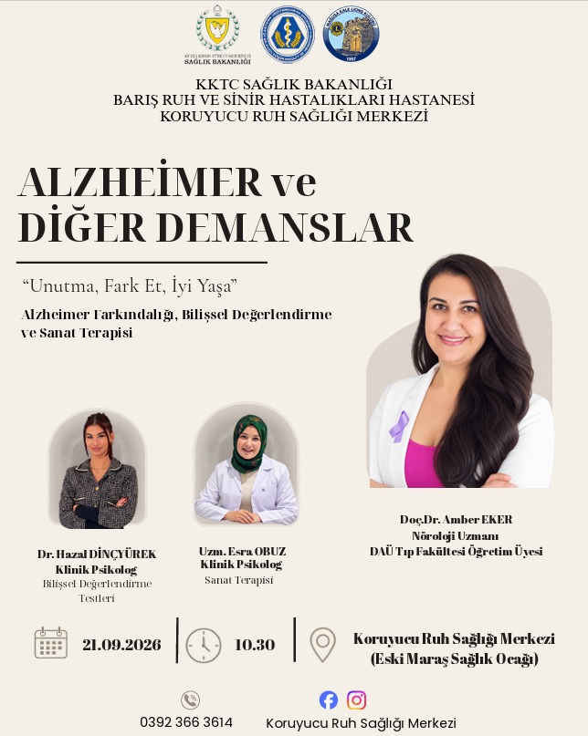Alzheimer ve demans farkındalık etkinliği duyurusu, etkinlik bilgileri ve sembolik görsel içeriği