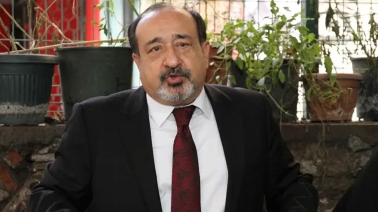 Bülent Ok konuşurken, arka planda gemi ve liman görünümü