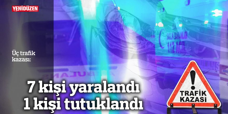 Üç trafik kazası sonucu yaralananlardan bazıları ambulansa bindirilirken polis olay yerinde güvenlik önlemi alıyor