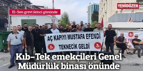 El-Sen sendikasına ait grevde toplanmış insanlar, pankartlar ve destek gösterisi