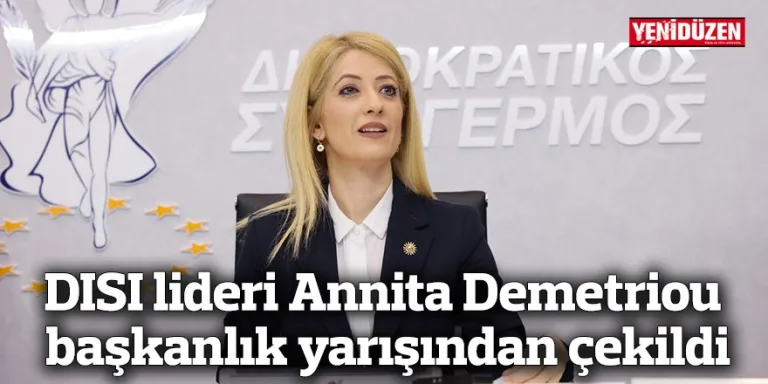 DISI lideri Annita Demetriou’nun başkanlık yarışından çekildiğini duyuran haber görseli