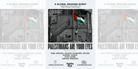 Filistin dayanışmasını vurgulayan 'Palestinians Are Your Eyes' yazılı kampanya görseli