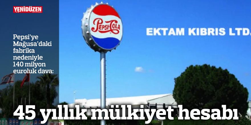 Pepsi logosu veya Mağusa’daki fabrika görüntüsünü çağrıştıran, dava haberi bağlamında kurumsal ve endüstriyel bir kompozisyon