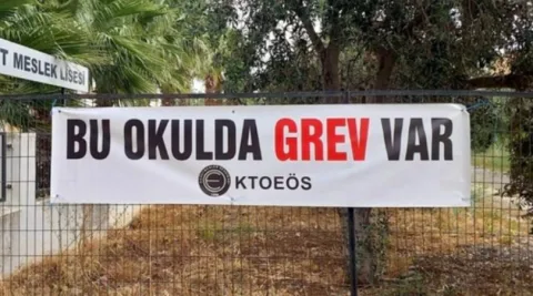 Güzelyurt ve Lefke bölgesindeki okulların öğleden sonra grevde olduğunu belirten haber görseli