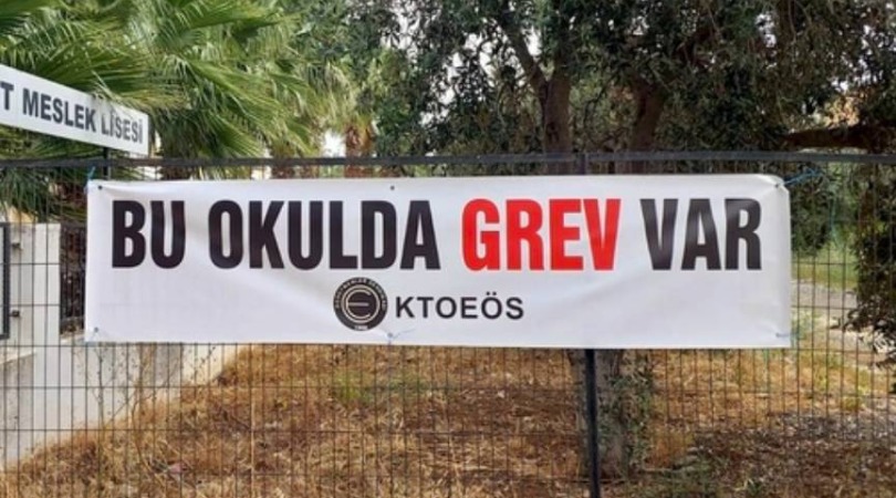 Güzelyurt ve Lefke bölgesindeki okulların öğleden sonra grevde olduğunu belirten haber görseli