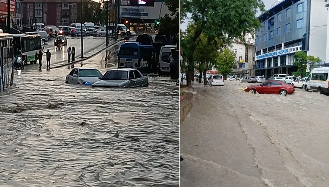 Ankara’da sağanak yağış: Sel arabaları sürükledi