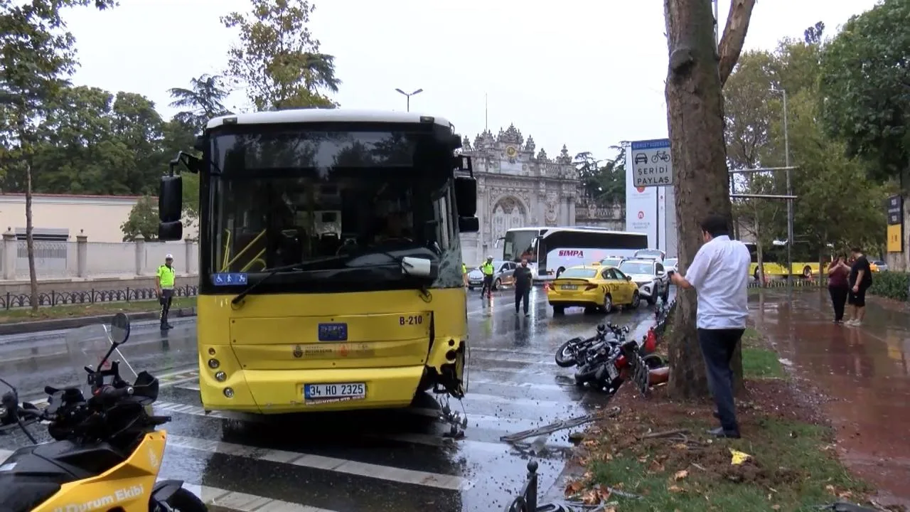 İETT otobüsü taksi ve motosiklete çarptı